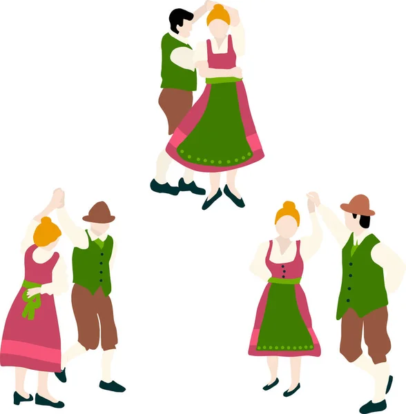 Oktoberfest Bavarian dancing couple vector illustration icon set. Bavarian traditional dance drawing