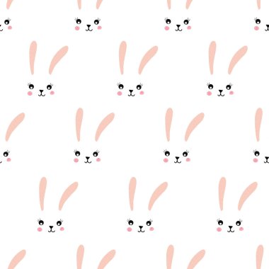 Dikişsiz desen tavşan yüzleri. Çocuk dekor, doğum günü kartı, davet kartı, ambalaj kağıdı, duvar kağıdı, kreş için sevimli vektör illüstrasyon