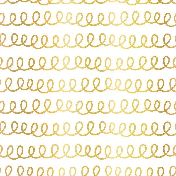 Lamina d'oro scarabocchi metallici modello vettoriale senza soluzione di continuità. Disegnato a mano lucido dorato doodle roteazioni ripetendo sfondo. Per sfondo web, decorazione di superficie, carta digitale, celebrazione, invito alla festa, carte — Vettoriale Stock