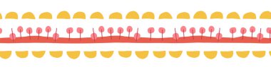 Dikişsiz kenarlık el çizilmiş doodle illüstrasyon. Vektör çocuk desen soyut. Kurdele kırpma. Sarı, kırmızı, pembe yinelenen tasarım. Çocuklar kumaş, kartlar, doğum günü davetleri, çocuk dekor, afiş için kullanın
