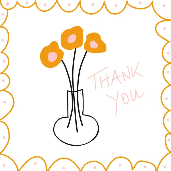 Thank you message hand drawn vector illustration. Thank you note with flowers. — Stock Vector