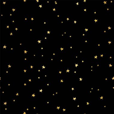 Altın folyo yıldızları kusursuz bir yol izlediler. Elle çizilen karalama yıldızları siyaha. Yıldızlı gökyüzü arka planı. Altın metalik şenlik arka planı. Kayan yıldızlar. Dış uzay