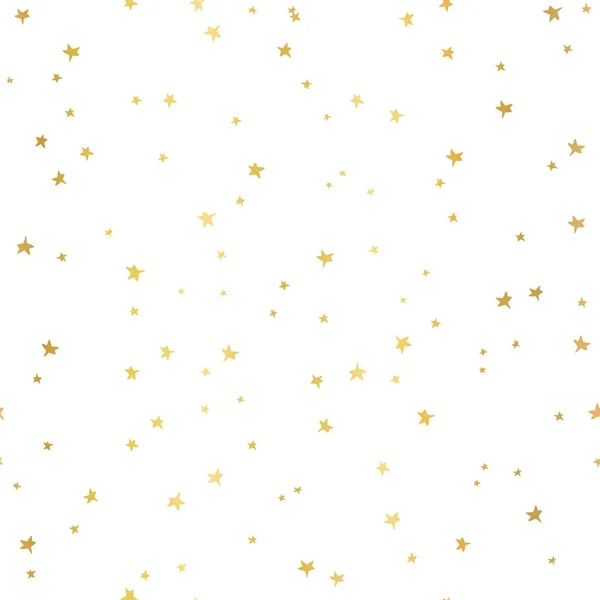 Estrelas de folha de ouro padrão sem costura vetorial em branco. Estrelas de rabiscos desenhadas à mão. Fundo do céu estrelado. Fundo festivo metálico dourado. Estrelas cadentes . — Vetor de Stock