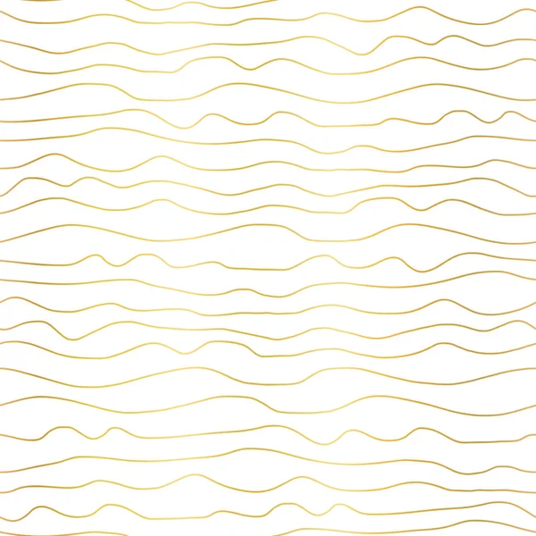 Χρυσό φύλλο κυματοειδή ρίγες χωρίς ραφές διανυσματικό μοτίβο. Χειροποίητα μεταλλικά χρυσά κύματα. Γεωμετρικό κομψό αφηρημένο επαναλαμβανόμενο σκηνικό. Για γιορτή, πρόσκληση σε πάρτι, κάρτες — Διανυσματικό Αρχείο