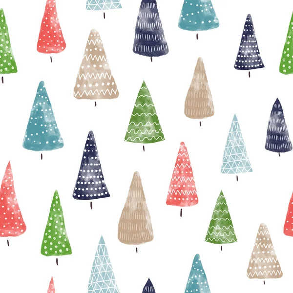 Seamless background watercolor Christmas trees hand drawn. Decorative hand painted holiday pattern. Winter holiday design for fabric, gift wrap, card decoration, wallpaper, digital scrapbooking — Stock Photo, Image