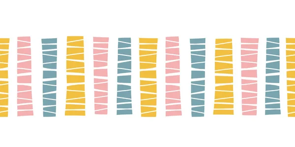 Seamless horizontal border doodle blocks. Vector pattern abstract stripes illustration. Ribbon trim. Colorful repeating lines, use for kids fabric, cards, birthday invites, children decor, banner — Stock Vector