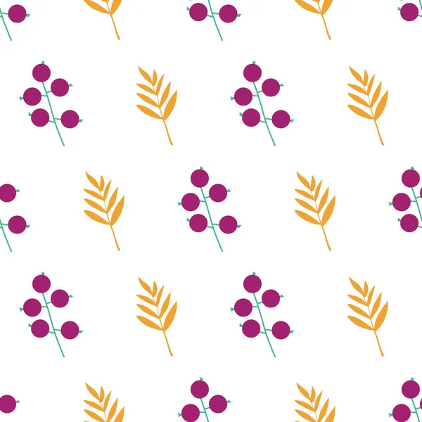 Abstract krabbelbessen en bladeren naadloze vector patroon paars oranje wit. Herfst bloemen en bladeren herhalen achtergrond in de herfst kleuren. Voor oppervlakteontwerp, stof, Thanksgiving, home decor — Stockvector