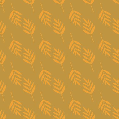 Eğreltiotu yapraklı kusursuz vektör arkaplan sarı altın rengi hardal. Yaprak siluetleri tekrar ediyor. Kumaş, yatak, duvar kağıdı, ambalaj, dijital yapıştırma kitabı için zarif bir retro tasarımı
