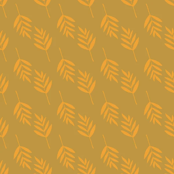 Fondo vectorial sin costuras con hojas de helecho mostaza de color amarillo dorado. Siluetas de hojas pinnadas que repiten el patrón. Elegante diseño retro para tela, ropa de cama, papel pintado, embalaje, scrapbooking digital — Vector de stock