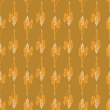 Kırpılmış Yulaf Ezmesi Arpa Çavdar bitkisi kusursuz vektör arka planı. Stilize sonbahar doğa illüstrasyonu. Turuncu, sarı, soyut, düz çizgi film tarzı sonbahar deseni. Kumaş, dekor, ambalaj, Şükran Günü için.