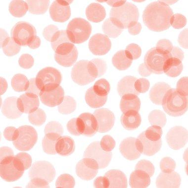 Kırmızı suluboya noktalar kusursuz desen. El çizimi çemberler arka planı tekrarlıyor. Renkli yuvarlak şekilli arka plan. Kırmızı boyalı, beyaz üzerine suluboya noktalar. Çocuklar için dekorasyon, çocuklar için kumaş, ..