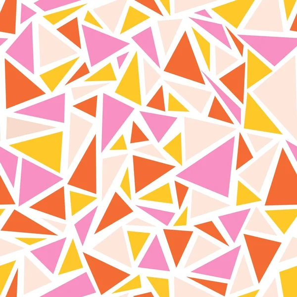 Geometrische abstracte driehoek collage naadloze achtergrond. Roze oranje geel hedendaags herhalend patroon. Gebruik voor stof, behang, verpakking, oppervlaktepatroon ontwerp — Stockfoto