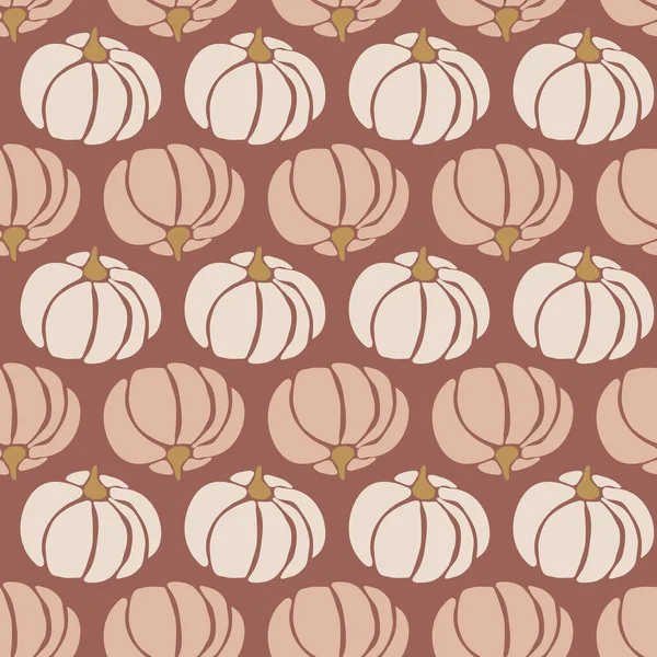 Patrón vectorial inconsútil calabazas blanco rosa oro marrón que repite el fondo para el festival Harvest o el día de Acción de Gracias. Colores terrosos femeninos . — Vector de stock