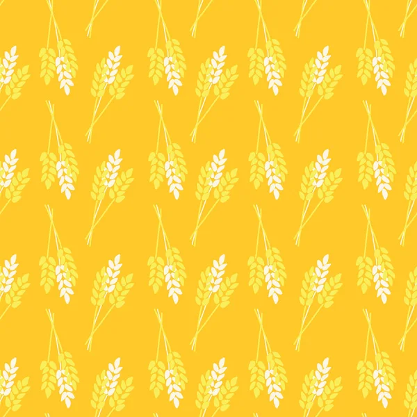 无缝制燕麦大麦黑麦植物.秋意盎然的自然矢量图案.金黄色的橙色白色抽象秋天图案平坦的卡通风格.面料、装饰、包装、感恩节 — 图库矢量图片