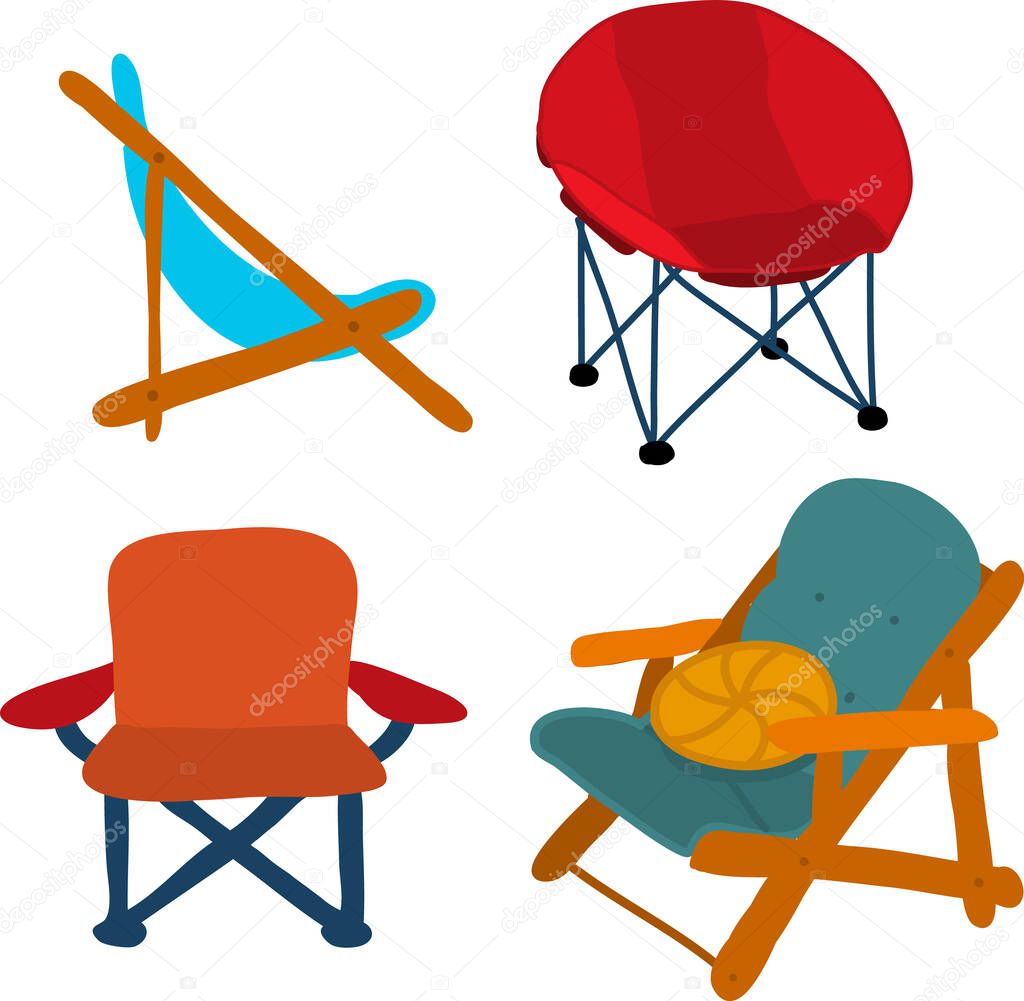 Camping Picnic Patio Chairs vector icon set