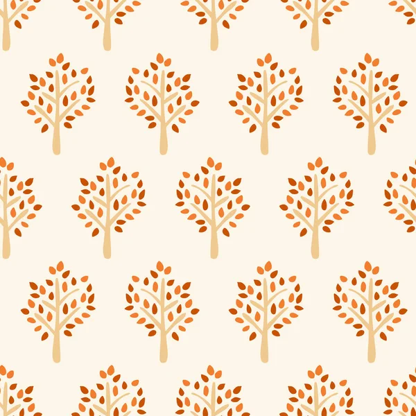 Automne arbre motif vectoriel sans couture. Arbre silhouette automne fond rouge orange brun beige. Utilisez pour le tissu, décor d'automne, Thanksgiving — Image vectorielle