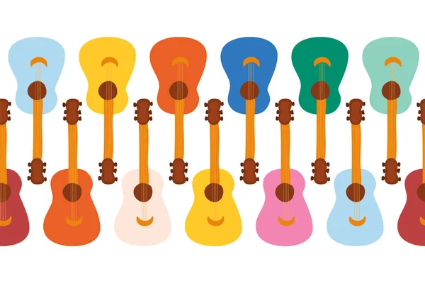 Цветные гитары бесшовные горизонтальные векторные рамки шаблона. Повторение границы с музыкальными инструментами. — стоковый вектор