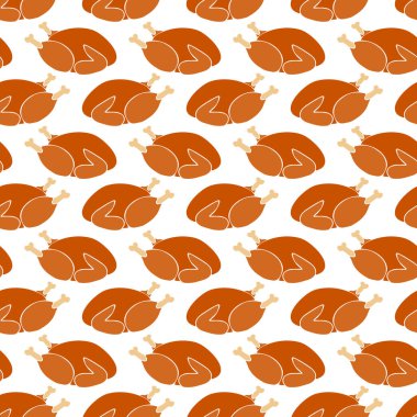 Kızarmış hindi kusursuz vektör deseni. Şükran Günü Noel kutlaması yemek geçmişi tekerrür ediyor. Tebrik kartları, davetiyeler, kumaşlar