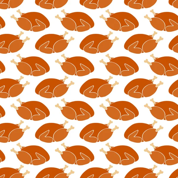 Dindon rôti motif vectoriel sans couture. Thanksgiving Noël fête dîner nourriture fond répéter. Pour cartes de vœux, invitation, tissu — Image vectorielle