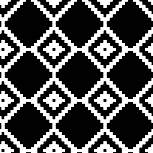 Patrón vectorial sin costura abstracto con formas de rombo ikat blanco y negro. Fondo geométrico repetitivo monocromo. — Vector de stock