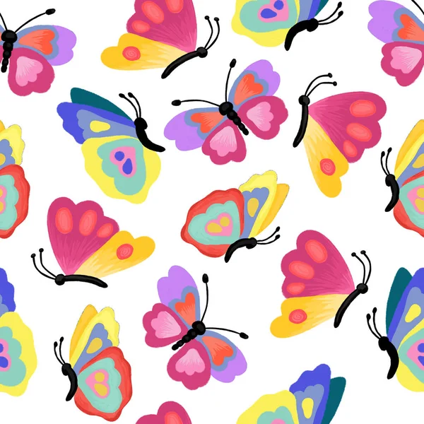 Papillons motif répétitif sans couture. Fond papillon coloré pour tissu, papier peint, emballage. — Photo