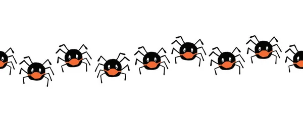 Coronavirus Halloween Spiders frontière transparente. Répéter Halloween 2020 conception sociale distanciation. Illustration d'araignée dessinée à la main pour enfants, rubans, bannières, invitations, réservation de ferraille, pied de page — Photo