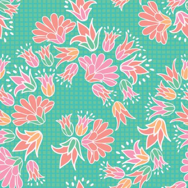 Pembe turuncu çiçekler sorunsuz vektör tekrar desen arka plan