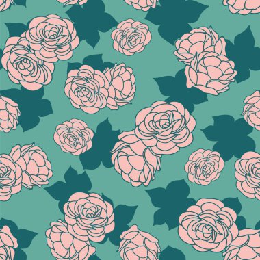 Gölge sorunsuz vektör yineleme deseni ile pembe yeşil gül bahçesi