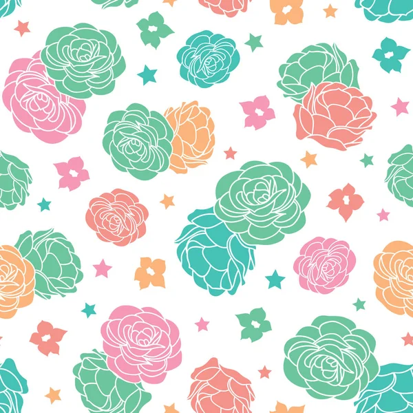 Bunte Rosengarten ditsy florale mit Sternen nahtlose Vektor wiederholen Muster — Stockvektor