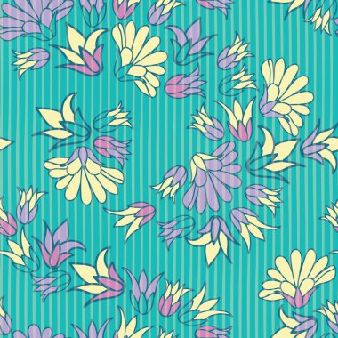 Mor sarı çiçekler sorunsuz vektör tekrar desen arka plan