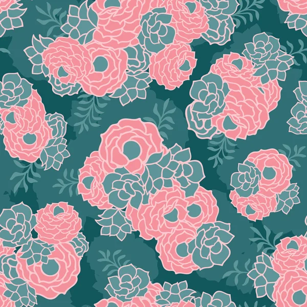 Rosa verde ramo floral sin costuras vector textura fondo — Archivo Imágenes Vectoriales