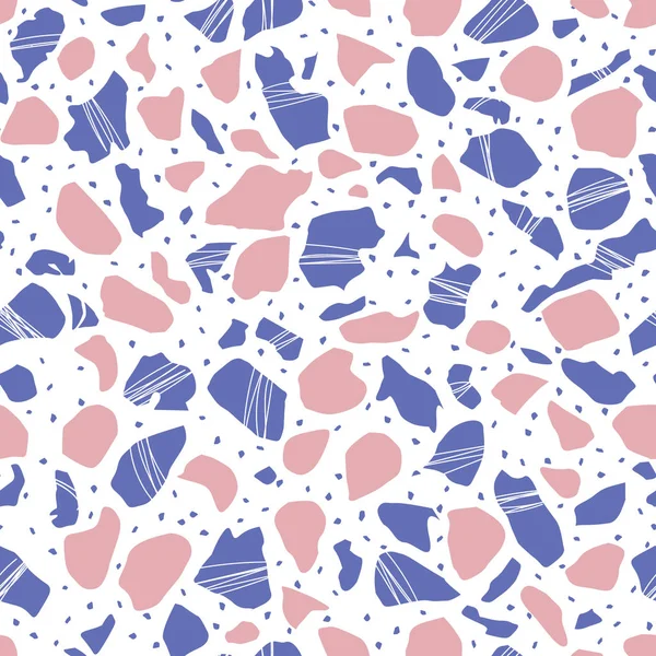 Fialové růžové teracové vektor bezešvé vzorek textury v pastelových barvách na bílém pozadí. Textura klasický italský druh podlahy v benátském stylu pro látky, tapety, scrapbooking nebo pozadí. — Stockový vektor