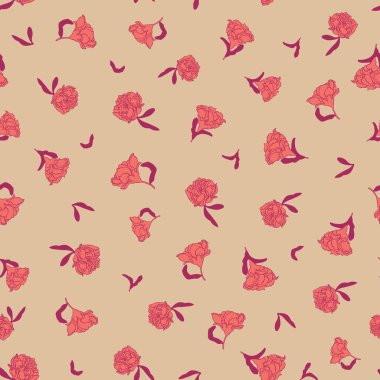 Sorunsuz küçük ölçekli davranışıydı vektör çiçek doku chinoiserie desen bir arka plan ile yaşam mercan nar çiçekleri parlak artalan üzerinde.