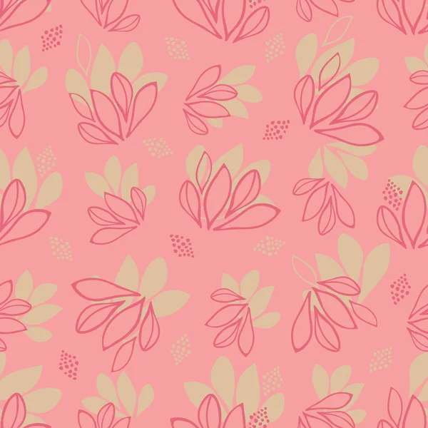 Girly astratto foglie vettore modello texture senza soluzione di continuità su sfondo di colore rosa per tessuto, carta da parati, imballaggio, stampa decorativa . — Vettoriale Stock