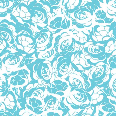 Desen arka plan beyaz gül çiçek ve sorunsuz turkuaz vektör.