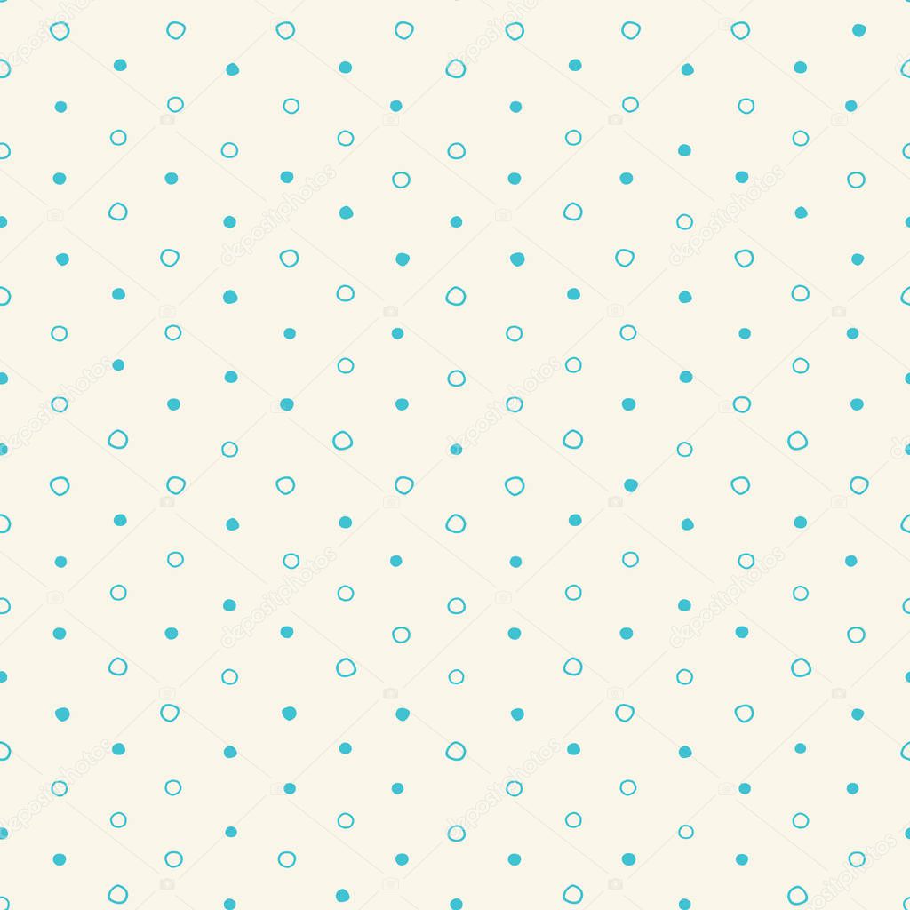 Turquoise irregular polka dots circles vector seamless pattern. Cute seamless pattern. Turquoise circles on bright background. Vector illustration. Surface pattern design.