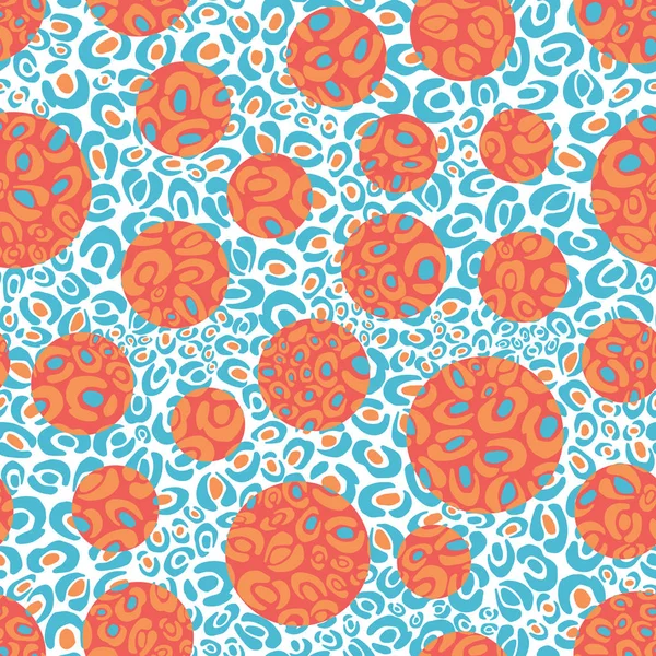 Vector leopard rosa, orange och turkos prickar textur sömlös vektor upprepa mönster på vit bakgrund. Ytmönster design. — Stock vektor