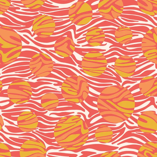 흰색 배경 벡터 산호, 주황색 점선 얼룩말 텍스처 원활한 벡터 반복 패턴입니다. 표면 패턴 디자인. — 스톡 벡터