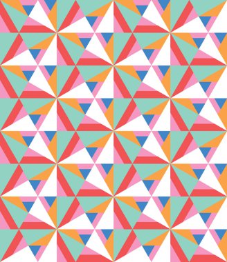 Farklı üçgenler ve şekiller ile soyut vektör Dikişsiz desen. Düz tarzda modern mozaik doku. Geometrik şekiller ile çok renkli stilize arka plan. Yüzey desen tasarımı.