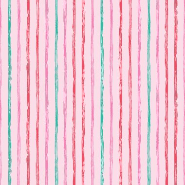 Dikey Dikişsiz Grunge Fırça çizgili desen. Pembe arka planda renkli çizgiler. Renkli grunge çizgiler ile Dikişsiz desen. Vektör Illustration.