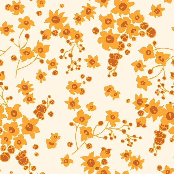 Золотой цветочный рисунок с бесшовной векторной текстурой на кремовом фоне для тканей, модной печати, обоев, скрапбукинга проектов . — стоковый вектор