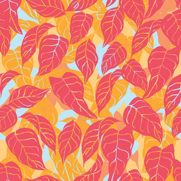 Bold colorful greenery leaves texture vector pattern background for fabric, wallpaper, scrapbooking projects. — Stock Vector