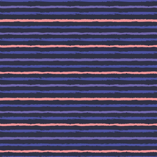 Horisontell sömlös grunge pensel randigt mönster. rosa lila färgränder på Dar bakgrund. Sömlös vektor mönster bakgrund. — Stock vektor