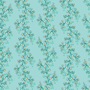 Dikişsiz dikey çiçek vektör deseni. Teal arka plan üzerinde çiçeklenme dalları. Düğün davetiyesi, zarf, kumaş, duvar kağıdı veya hurda ya da hurda ya da hurda ya da projeler için sarı tomurcuklar süs.