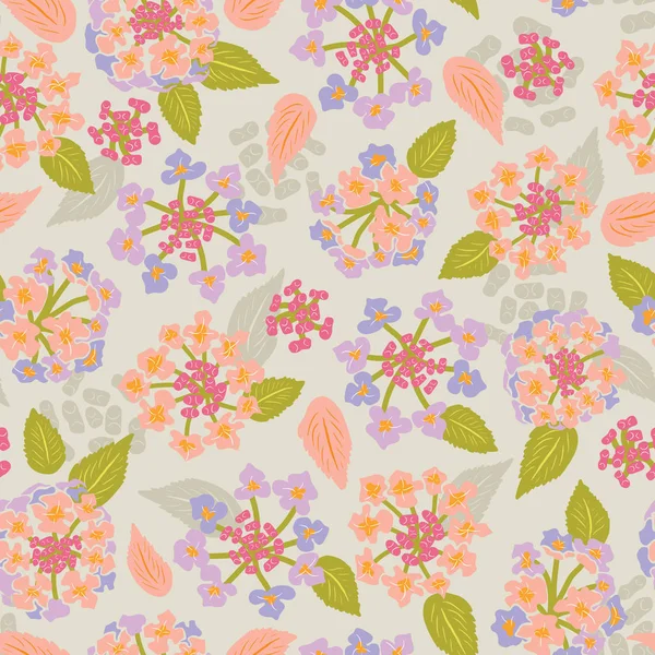 Flor colorida flor lantana verano patrón de vectores sin costura floral para tela, papel pintado, scrapbooking, proyectos . — Vector de stock