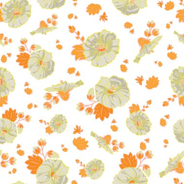 Kumaş, scrapbooking, duvar kağıdı ve arka planlar için blooming turuncu yeşil ebegümeci çiçek bahçe sorunsuz tekrar vektör desen arka plan.