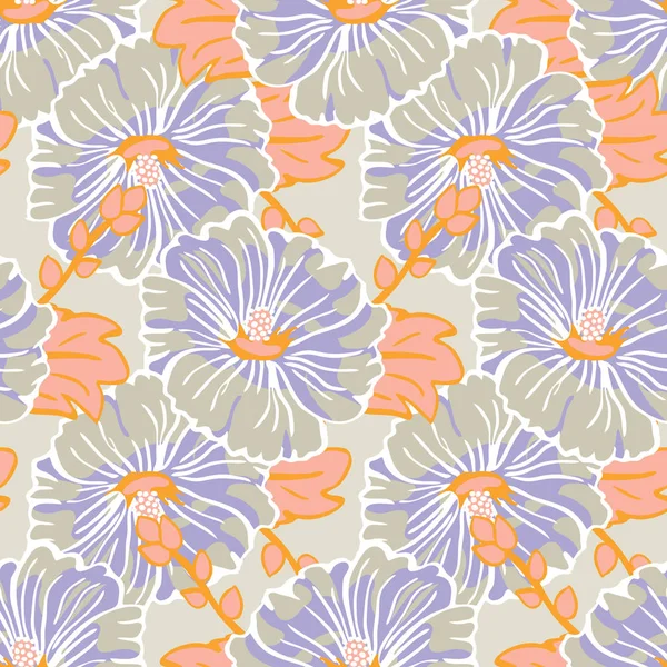 Flor naranja púrpura malva flor jardín sin costuras repetir vector patrón de fondo para la tela, scrapbooking, fondo de pantalla y fondos . — Vector de stock