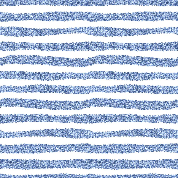 Bleu et blanc amusant pointillé motif vectoriel sans couture avec des rayures créées à partir de points. Conception de motif de surface pour tissu, scrapbooking, projets de papier peint . — Image vectorielle