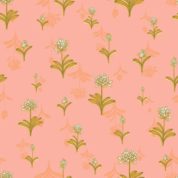 Verde rosa florescendo flor lírio africano verão floral padrão vetor sem costura para tecido, papel de parede, scrapbooking, projetos . —  Vetores de Stock