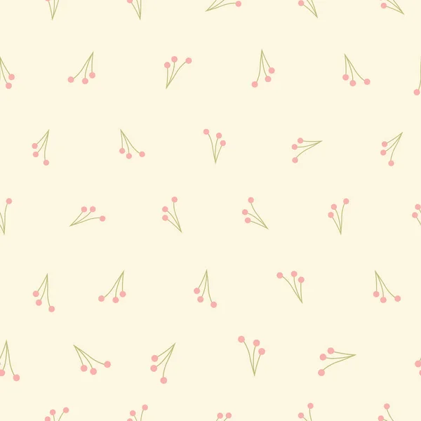 Botões rosa simples em ramos padrão vetor sem costura no fundo creme. Ilustração vetorial. Projeto de padrão de superfície . —  Vetores de Stock